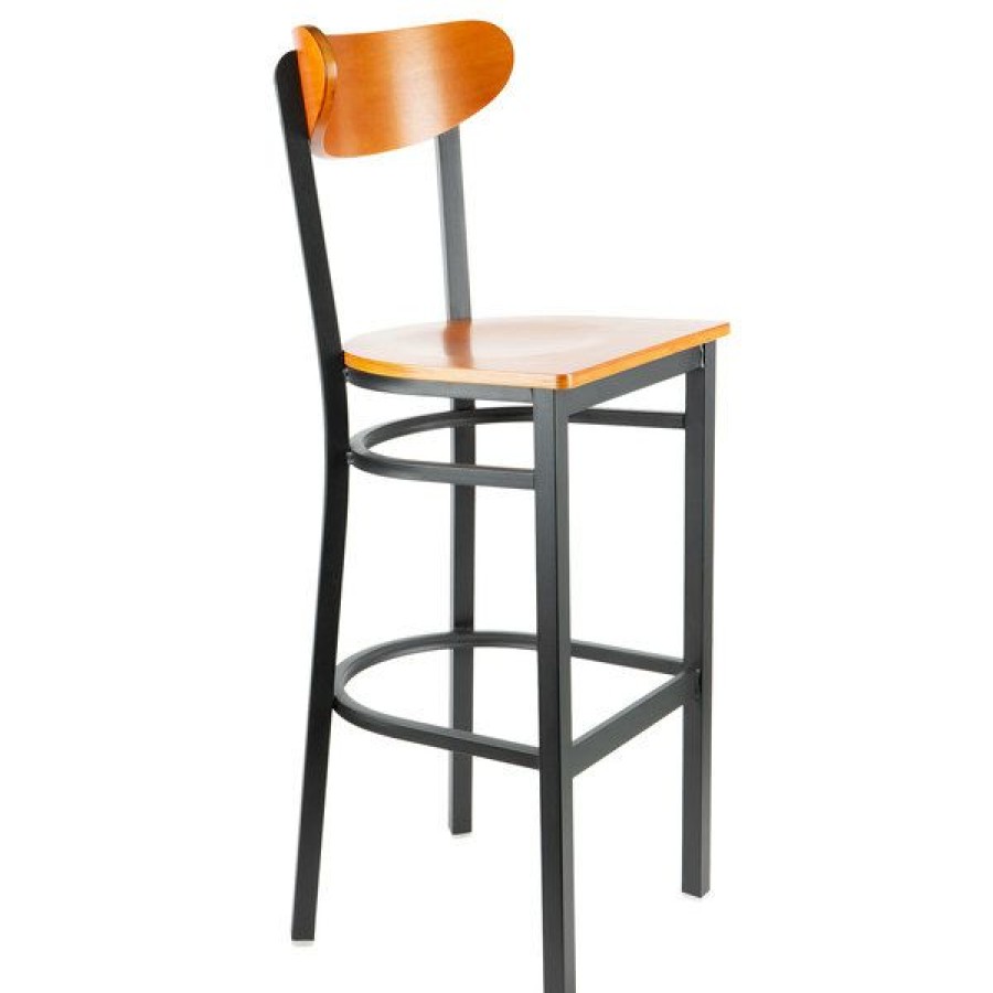 Restaurant Bar Stools * | Buy Lt&S Boomerang Series Lancaster Table & Seating Boomerang Bar Height Black Chair With Cherry Seat And Back