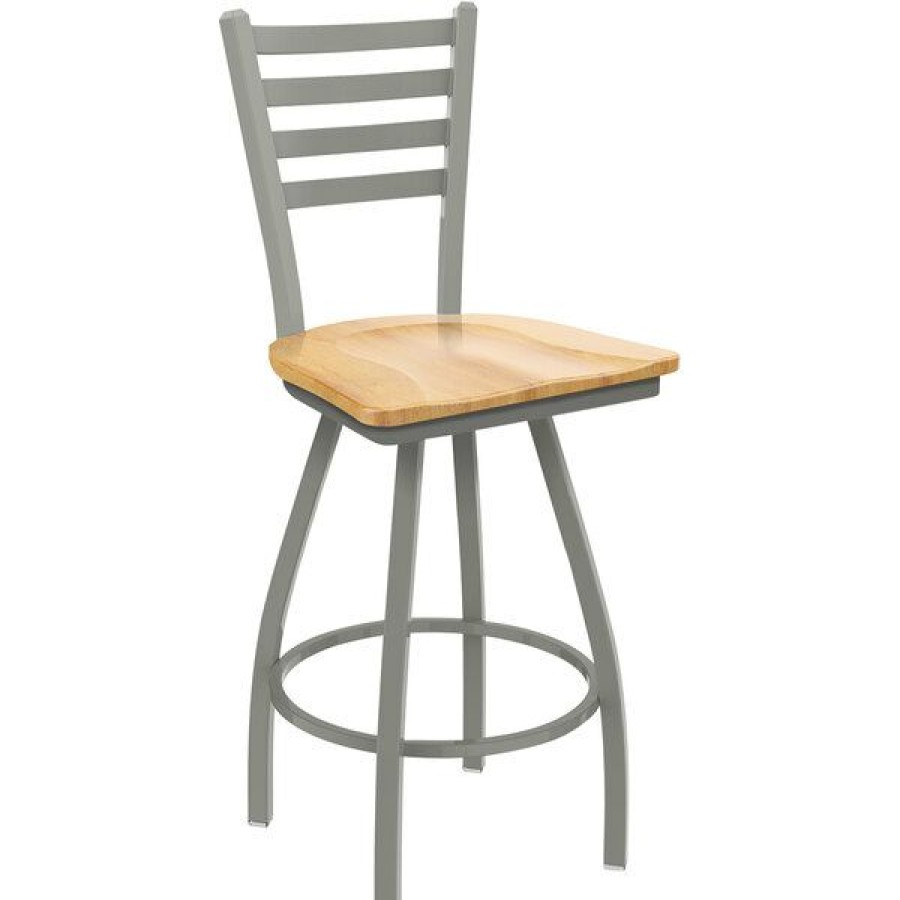 Restaurant Bar Stools * | Budget Holland Bar Stool Xl 410 Jackie 30 Ladderback Swivel Bar Stool With Anodized Nickel Finish And Natural Maple Seat