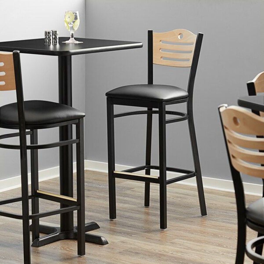 Restaurant Bar Stools * | Discount Lancaster Table & Seating Natural Finish Bar Height Bistro Chair With 2 Padded Seat