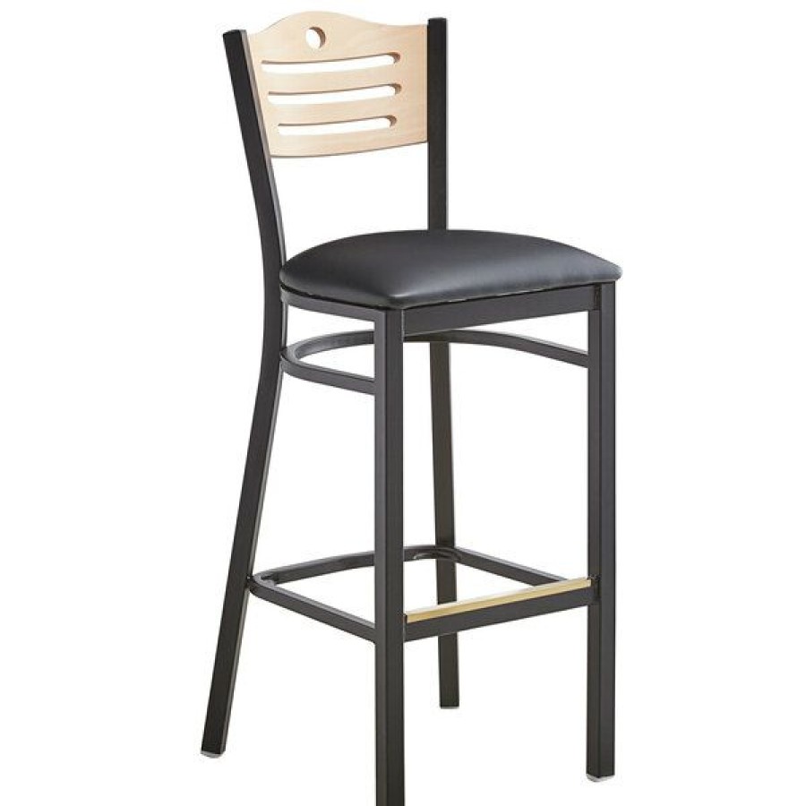 Restaurant Bar Stools * | Discount Lancaster Table & Seating Natural Finish Bar Height Bistro Chair With 2 Padded Seat