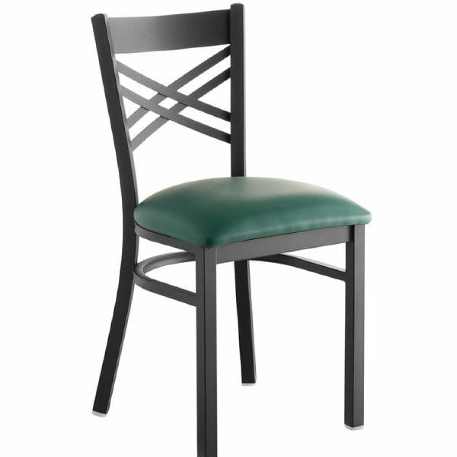 Restaurant Chairs * | Wholesale Lancaster Table & Seating Cross Back Black Chair With Green Vinyl Seat