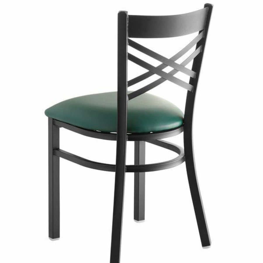 Restaurant Chairs * | Wholesale Lancaster Table & Seating Cross Back Black Chair With Green Vinyl Seat