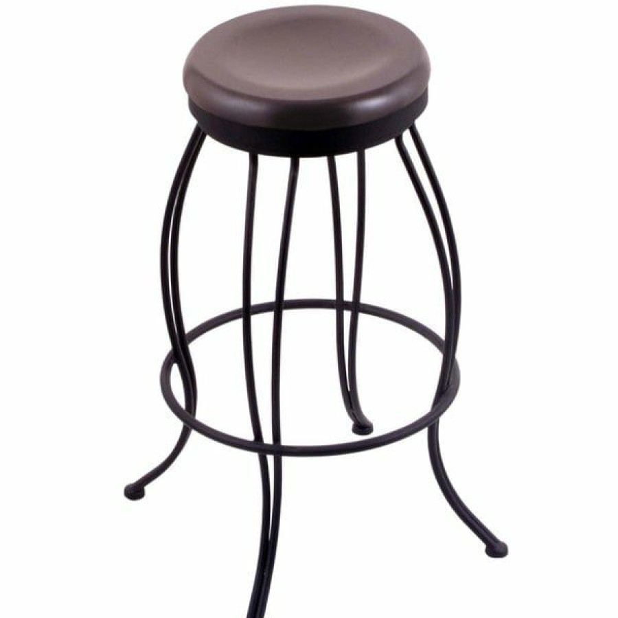 Restaurant Bar Stools * | Wholesale Holland Bar Stool 300030Bwdcmpl Georgian Black Wrinkle Steel Bar Height Swivel Stool With Dark Cherry Maple Wood Seat