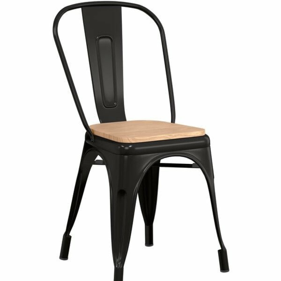 Restaurant Chairs * | New Lt&S Alloy Series Lancaster Table & Seating Alloy Series Black Metal Indoor Industrial Cafe Chair With Vertical Slat Back And Natural Wood Seat