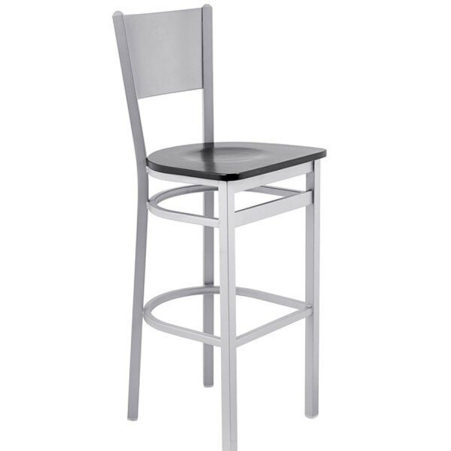 Restaurant Bar Stools * | Top 10 Bfm Seating 2140Bblw-Sm Axel Silver Mist Steel Bar Height Chair With Black Wood Seat