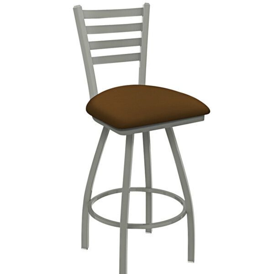 Restaurant Bar Stools * | Discount Holland Bar Stool Holland Barstool Xl 410 Jackie 30 Ladderback Swivel Bar Stool With Anodized Nickel Finish And Canter Thatch Seat