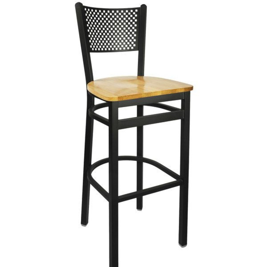 Restaurant Bar Stools * | New Bfm Seating 2161Bntw-Sb Polk Sand Black Metal Bar Height Chair With Natural Seat