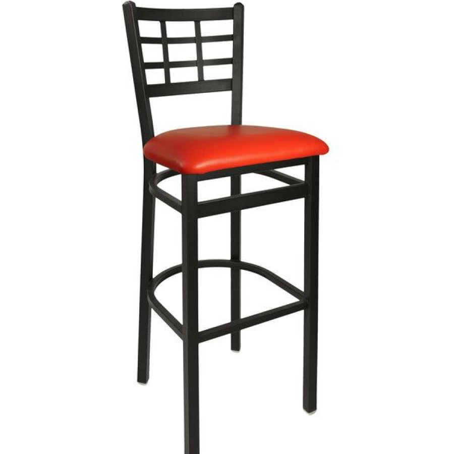 Restaurant Bar Stools * | Flash Sale Bfm Seating 2163Brdv-Sb Marietta Sand Black Steel Bar Height Chair With 2 Red Vinyl Seat